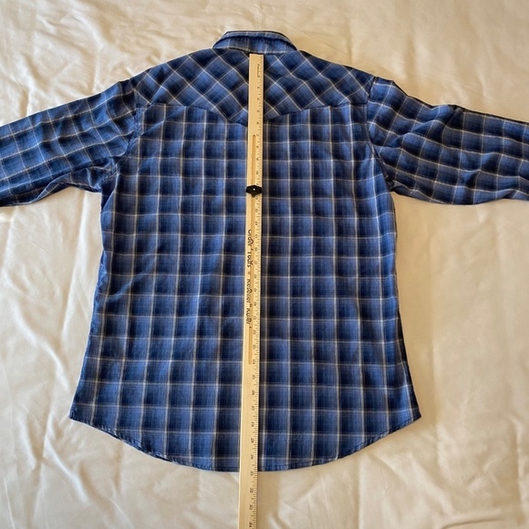 Wrangler-Men's Western Shirt-Blue Plaid-Long Sleeve Button Up-Pearl Snaps-Large‎ - Picture 4 of 10